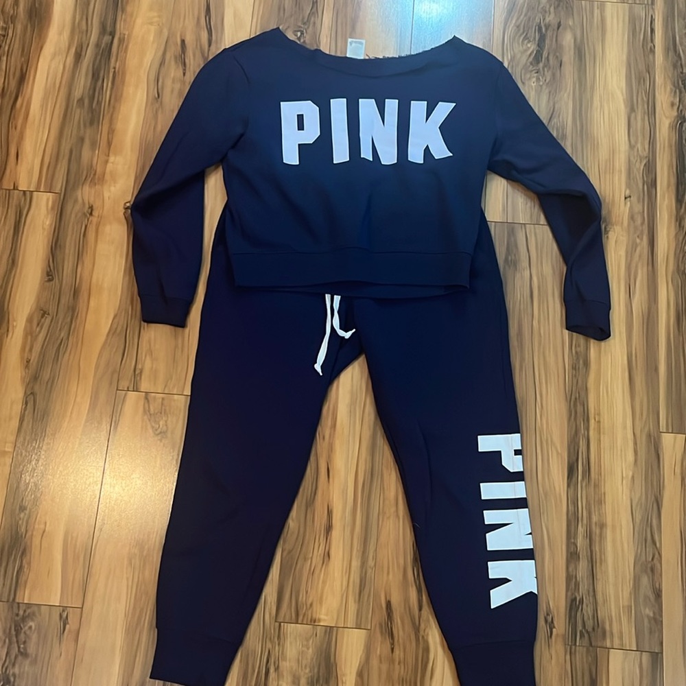 PINK Victoria's Secret Navy and White Logo Track Set